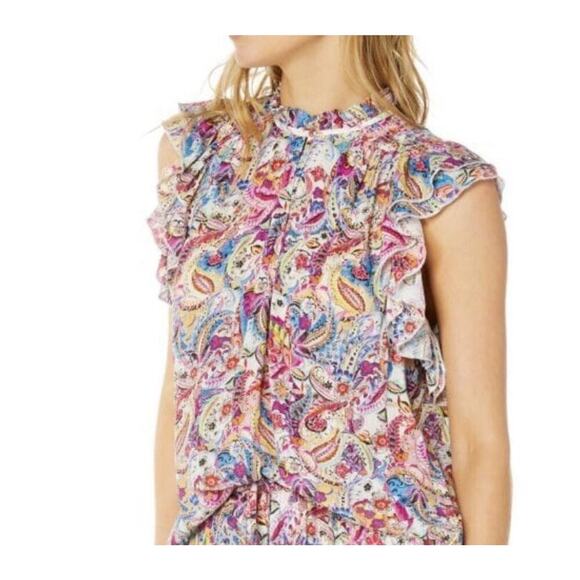 Robert Graham Women’s Blouse XL Paisley Print Pink Flutter Short Sleeve Top $248 - Picture 4 of 8